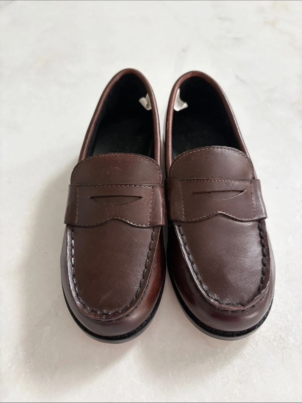 Janie and Jack NWOT ? Leather Penny Loafers Brown Slip On Wedding Dressy Size 9